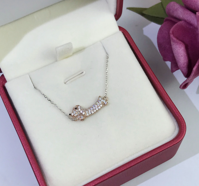 Dachshund Dog Necklace with Zirconia Stones