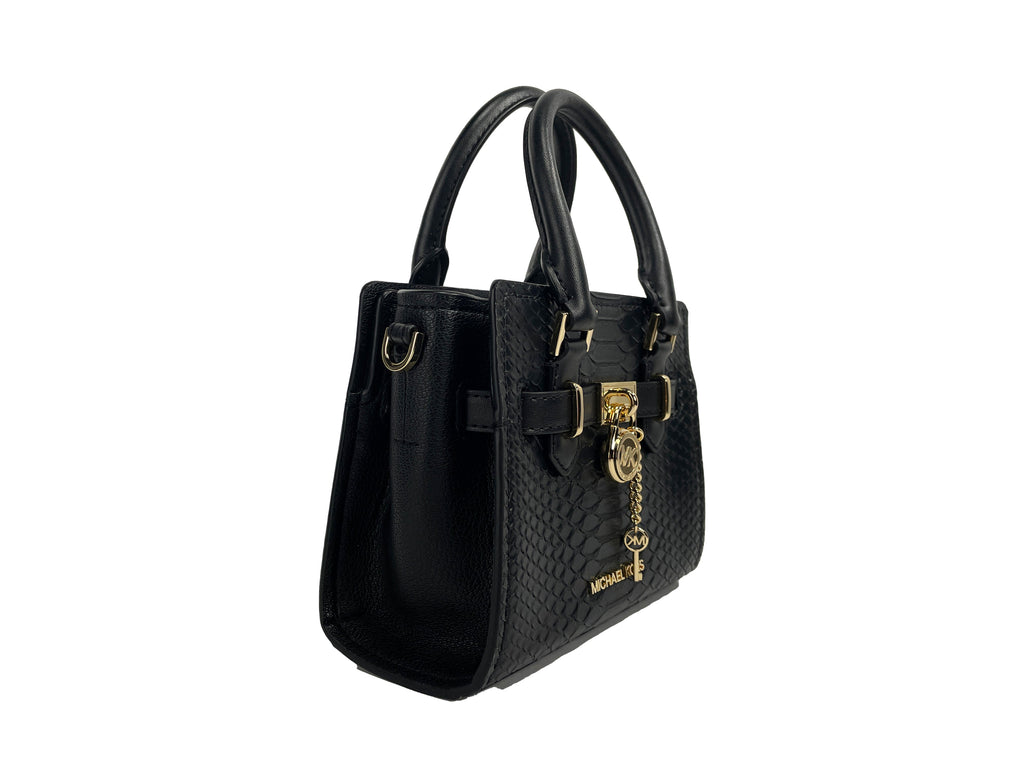 Michael Kors Hamilton XS Black Snake Satchel Bag