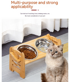 Elevated Double Bowl Pet Feeder with Bamboo Stand & Stainless Steel Bowls, Raised Food & Water Station for Cats & Small Dogs