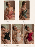 Lace Backless Pajama Set with Shorts and Camisole