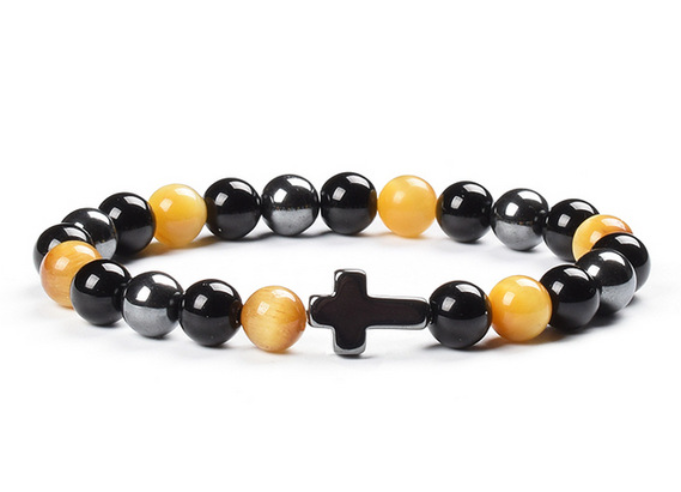 Colorful Tigereye Cross Agate Bracelet