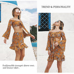 LIVA Bohemian Printed Crop Top and Chiffon Skirt Set
