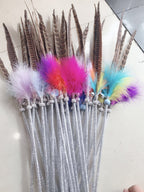 Feather Cat Teaser Wand Interactive Cat Toy with Natural Pheasant and Fluffy Marabou Feathers Bell Glitter Wand for Indoor Cats Kittens