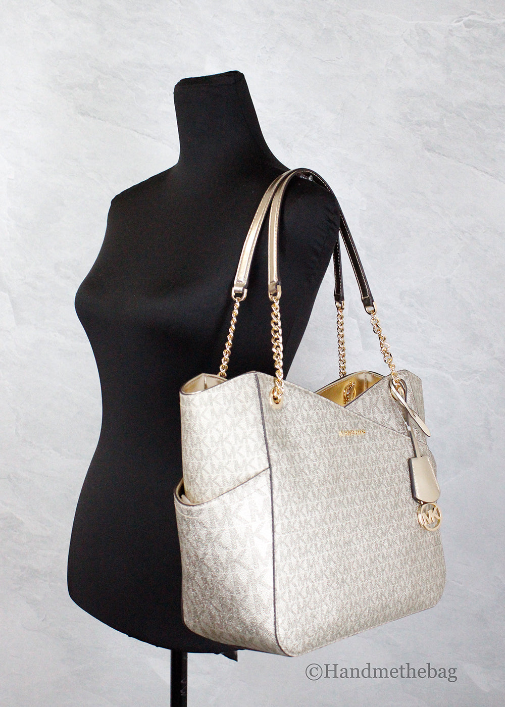 Michael Kors Jet Set Large Pale Gold X Cross Chain Tote