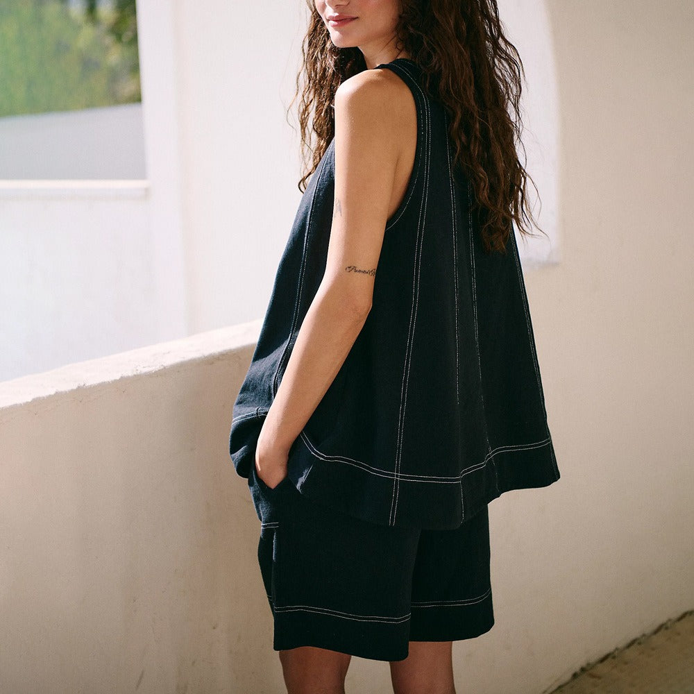 Women's Casual Denim Tank Top & Shorts Set