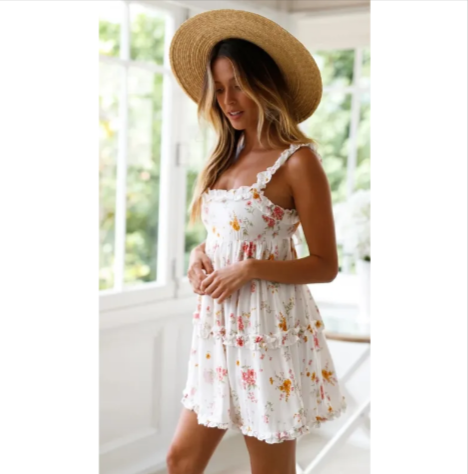 Printed Ruffle Camisole Dress
