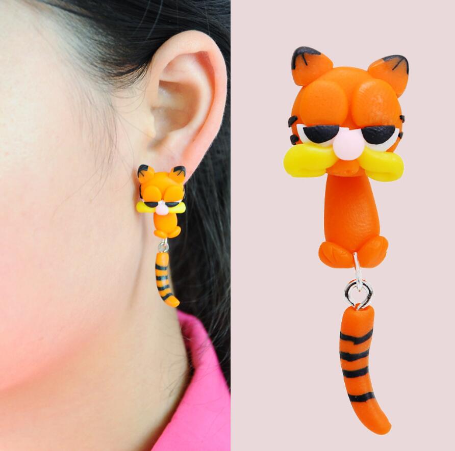 Handmade Polymer Clay Orange Cat Earrings