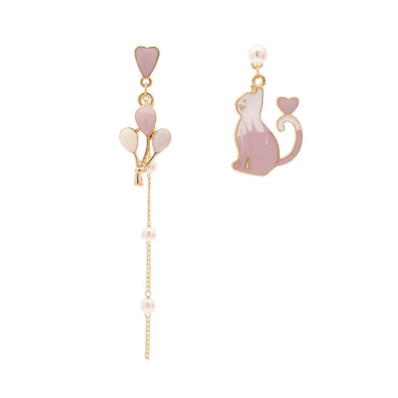 Cat and Balloon Asymmetric Earrings
