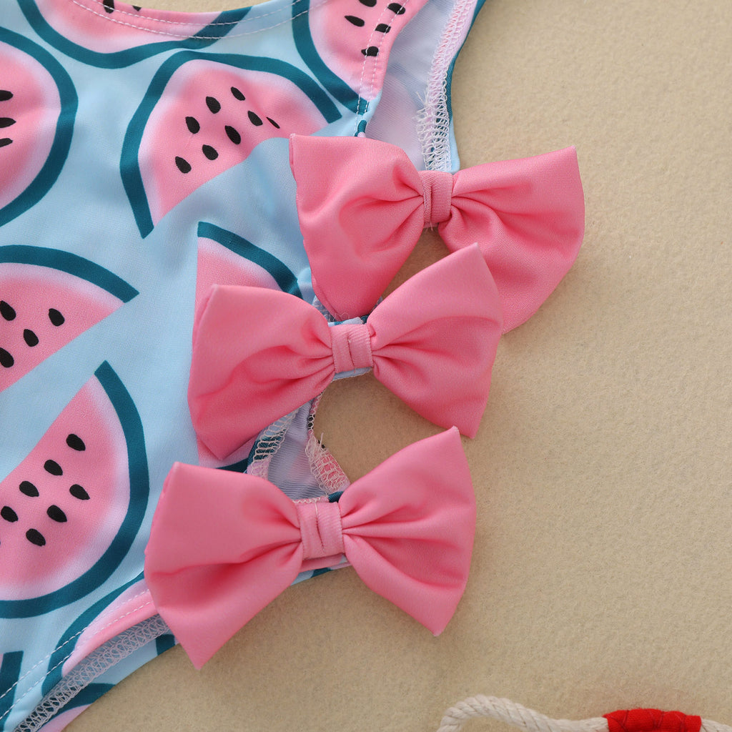 Baby Girl Watermelon Print Bow One-Piece Swimsuit