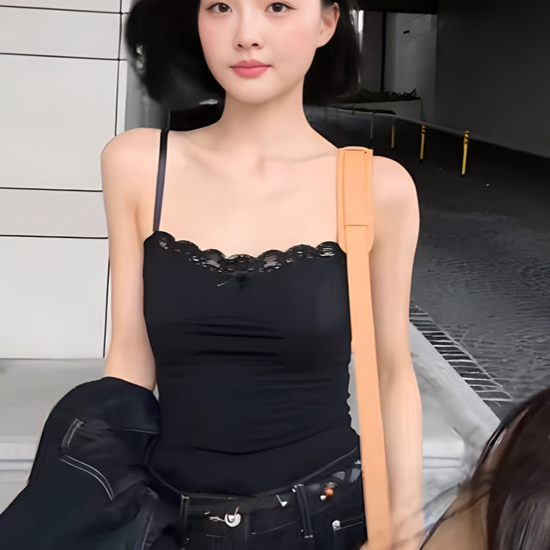 Lace-Trim Ribbed Camisole Top