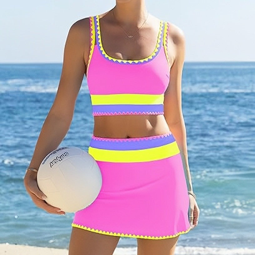 Neon Contrast Trim High-Waist Bikini Set