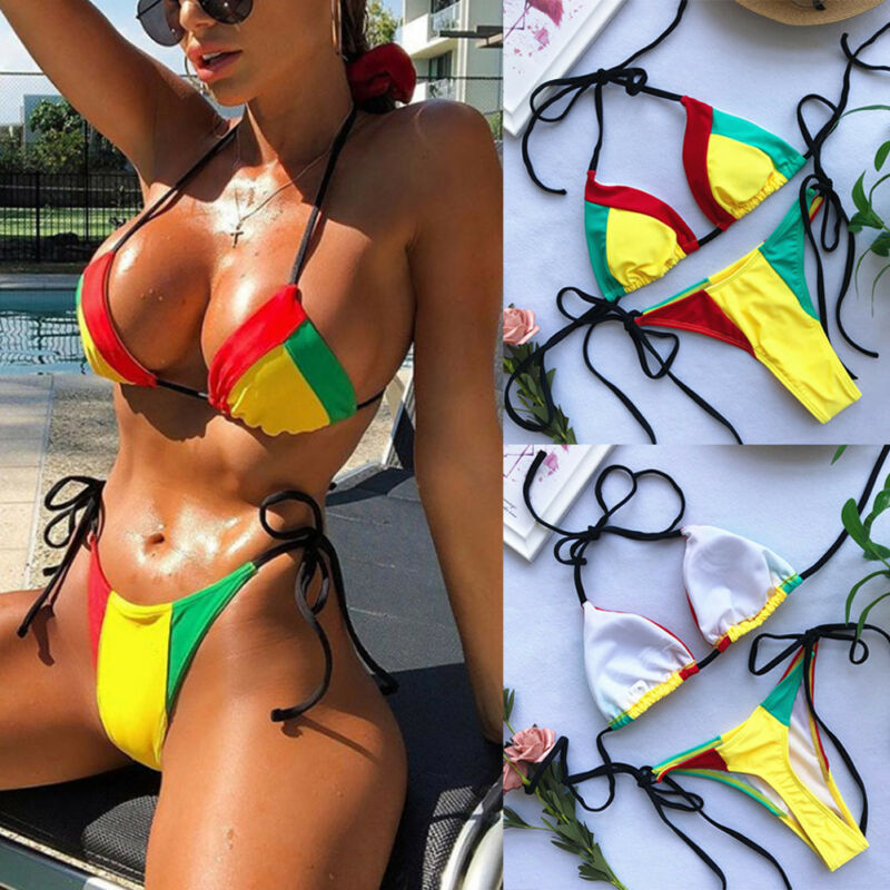 Women's Colorblock String Tie Bikini Set