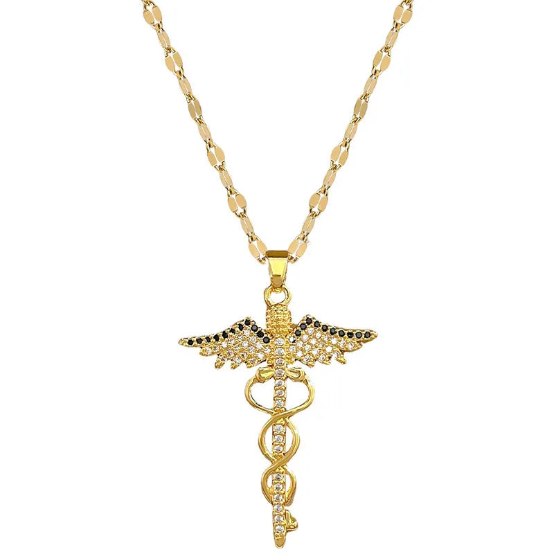 Winged Caduceus Pendant Necklace