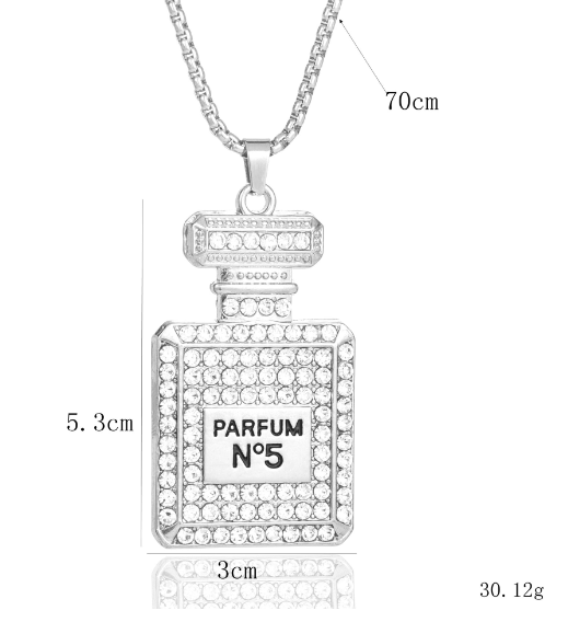 Rhinestone Perfume Bottle Pendant Necklace