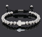 Steel Cross Adjustable Beaded Bracelet