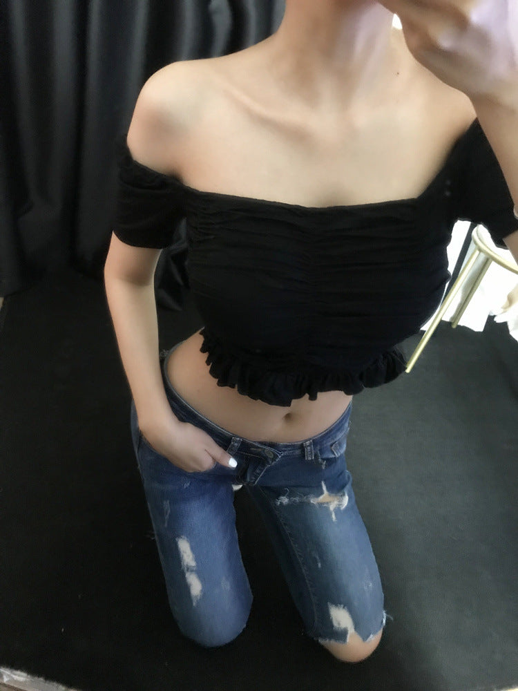 Off-Shoulder Crop Top for Women - Summer Korean Style