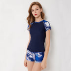 Leaf Print Short-Sleeve Surf Swim Set