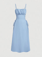Women's Spaghetti Strap Side-Tie Midi Dress
