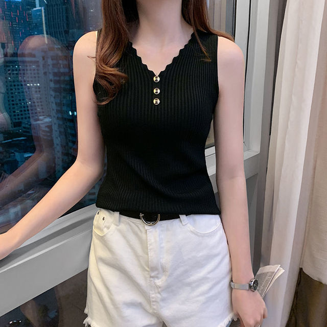 Korean Casual V-Neck Slim Fit Women's Tank Top