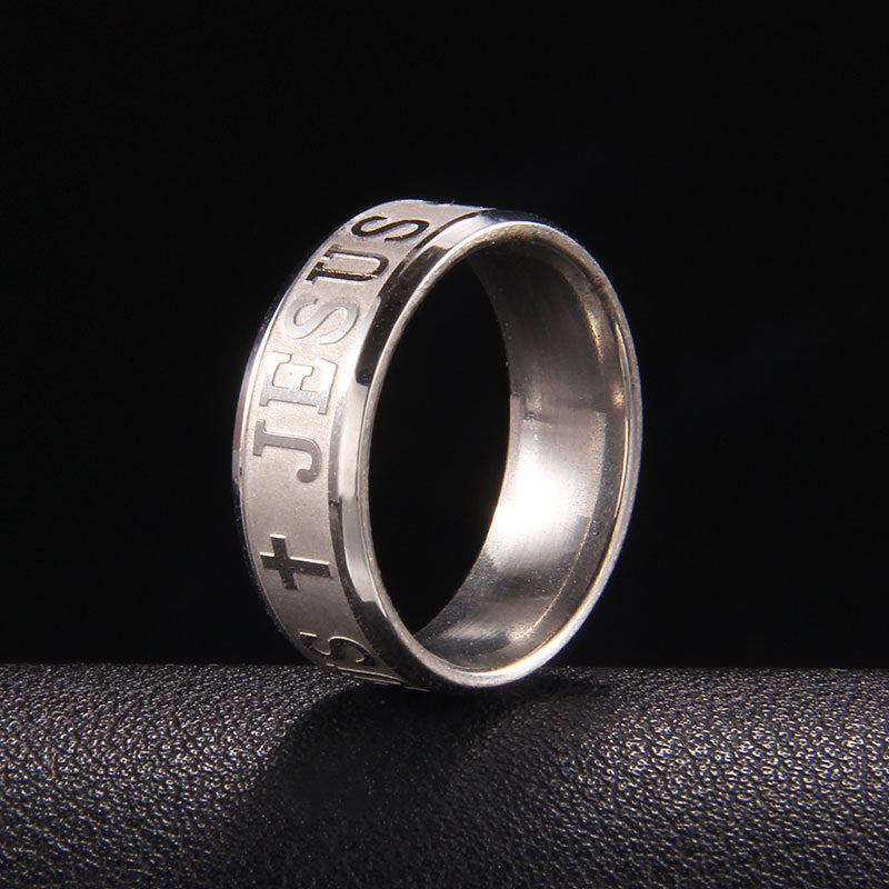 Stainless Steel JESUS Cross Band Ring