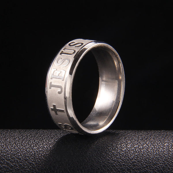 Stainless Steel JESUS Cross Band Ring