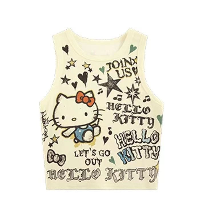 Kitty Cat Graphic Crop Tank Top