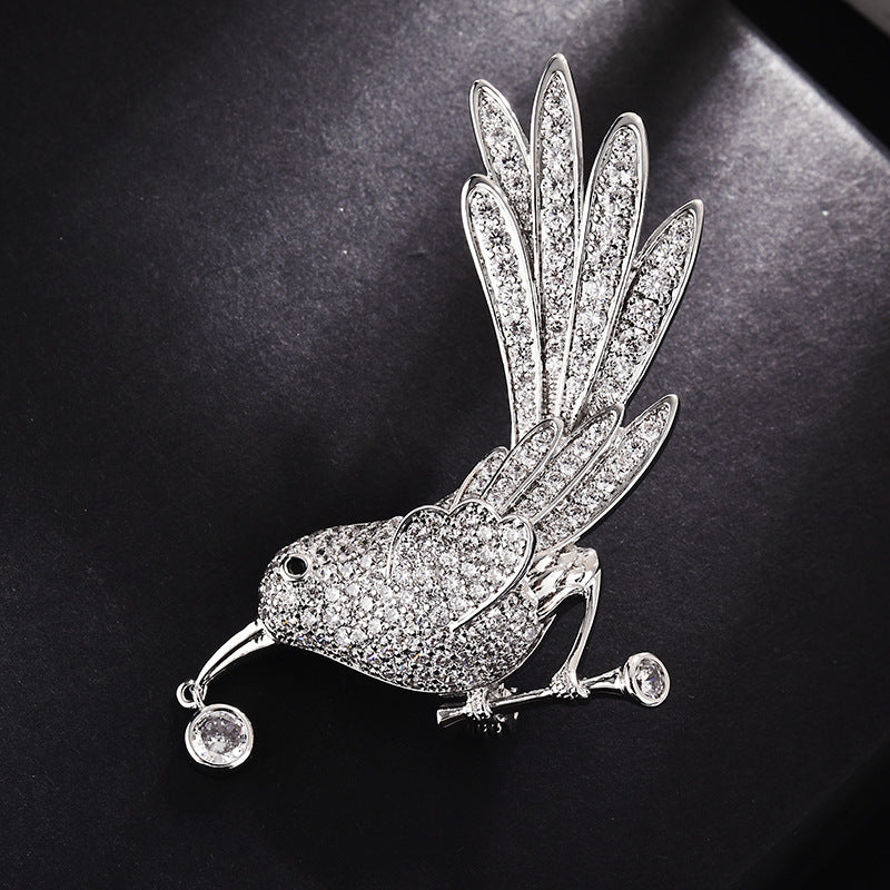 Zircon Hummingbird Bird Brooch Pin