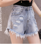 Women's Frayed High-Waist Denim Shorts (A-Line Style)