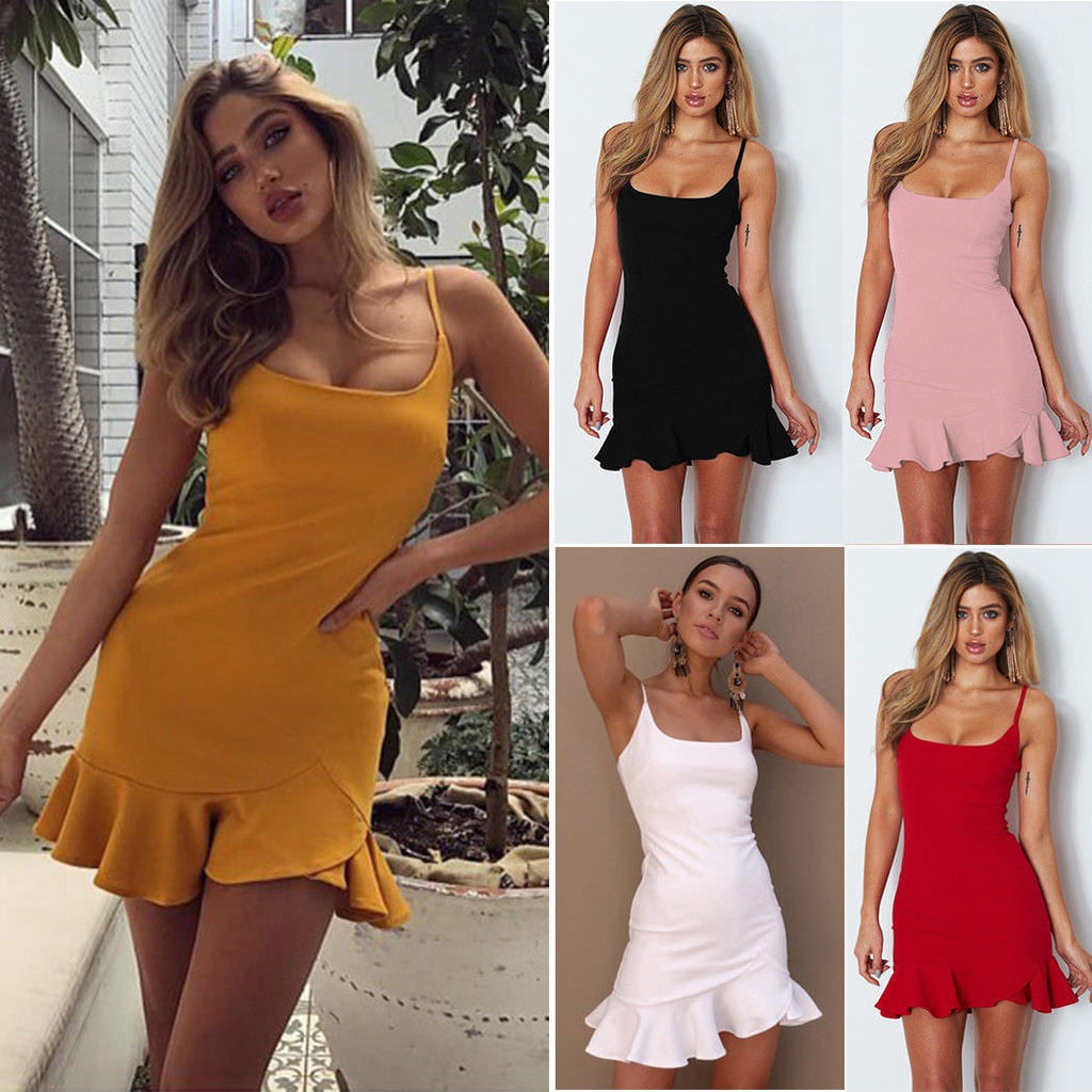 Sexy Spaghetti Strap Pleated Backless Dress