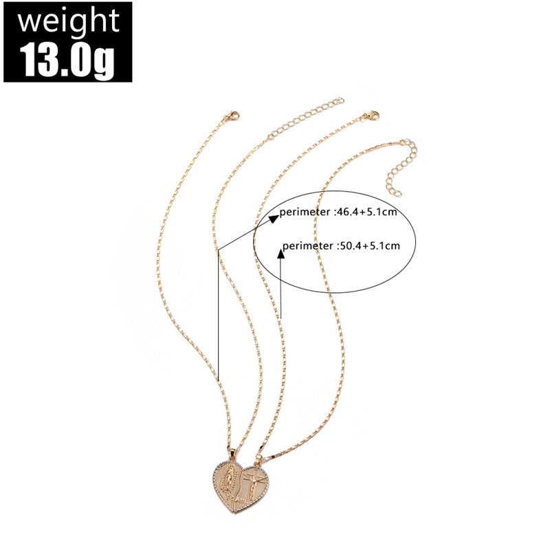 Gold Plated Two-Half Heart Couple Pendant Necklace