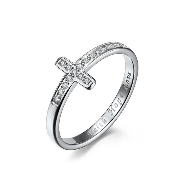 Women's Faith Hope Love Cross Ring with CZ Accents