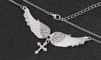 Angel Wings Cross Pendant Necklace with Crystals