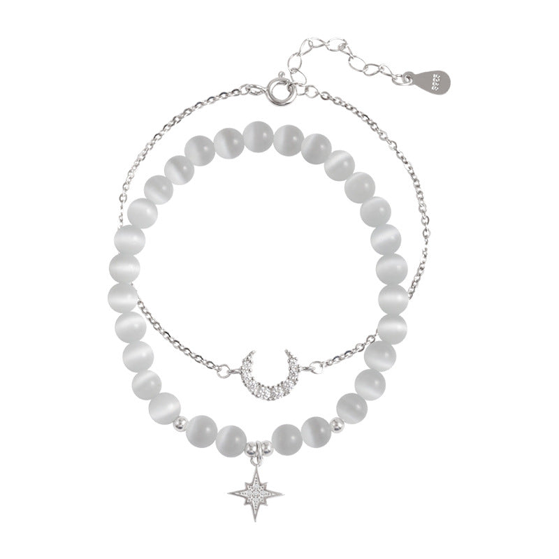 Star and Moon Cat's Eye Stone Bracelet Set
