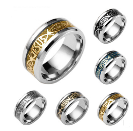Edelstahl Jesus Buchstaben Inlay Ring