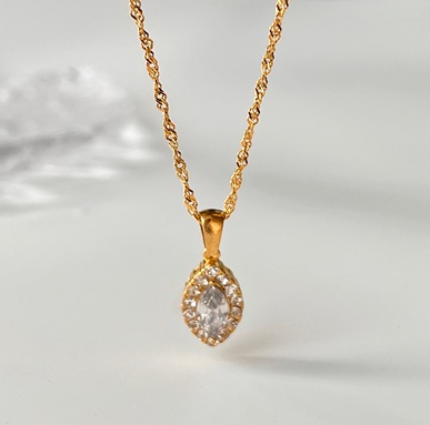 Marquise Green Zircon Halo Pendant Necklace