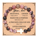 Rhodonite Beaded Cross Bracelet with Faith Message Card