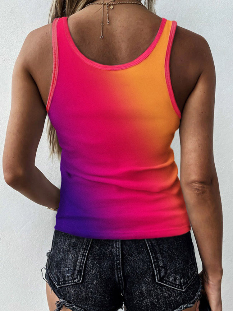 Gradient Notched Neck Casual Sleeveless Women's Tank Top