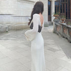 White Crochet Knit Maxi Beach Cover-Up Dress