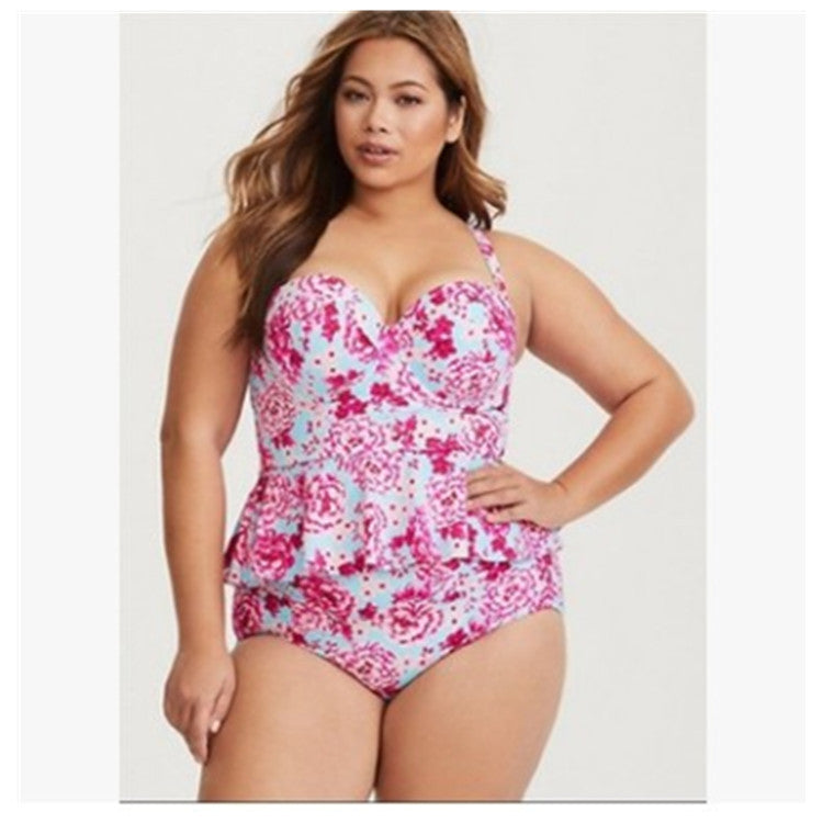 Plus Size Bustier Peplum Tankini Set