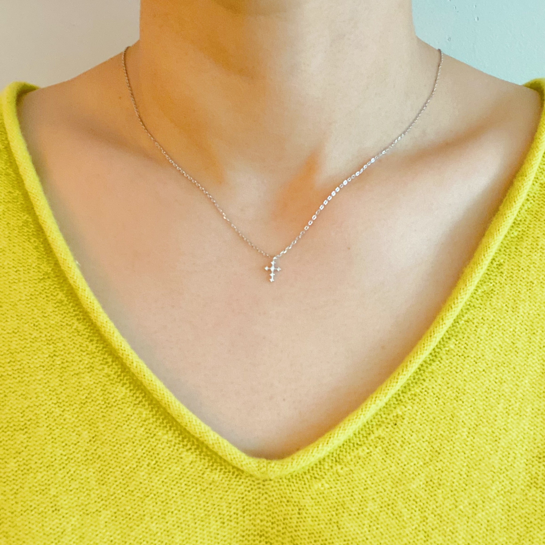 Dainty CZ Cross Pendant Necklace