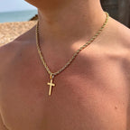 Gold Rope Chain Cross Pendant Necklace