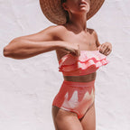 Women's Striped Ruffle High-Waist Bikini Set