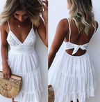 V-Neck Chiffon Ruffled Hem Dress with Spaghetti Straps