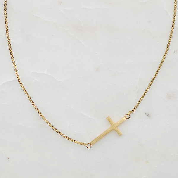 Sideways Cross Necklace - Silver