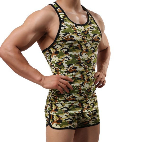 Men's Slim Fit Camouflage Tank Top with Round Neck