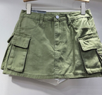 High-Waist Cargo Denim Mini Skirt