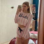 Pink And White Striped Short Sleepwear