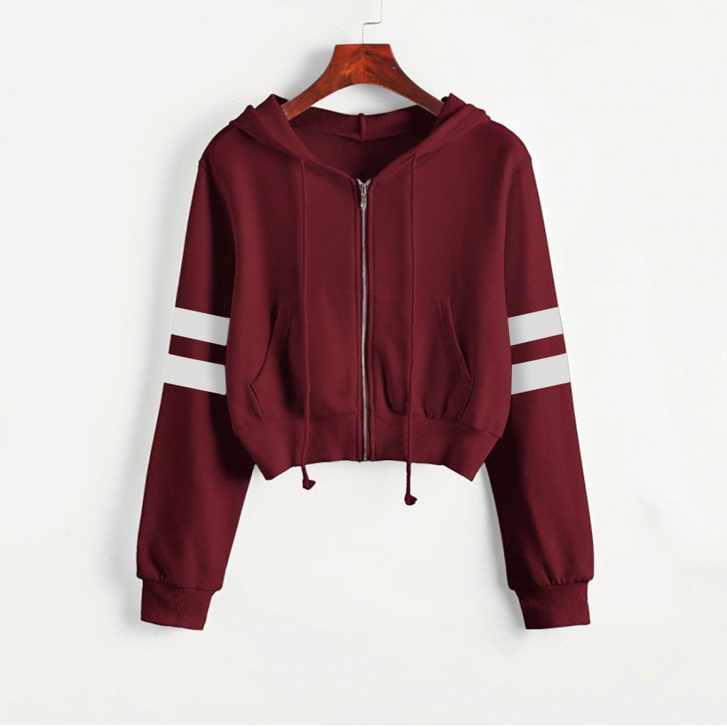 Women’s Y2K Cropped Hoodie - Long Sleeve Stripe Sweatshirt | Streetwear