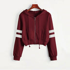 Women’s Y2K Cropped Hoodie - Long Sleeve Stripe Sweatshirt | Streetwear