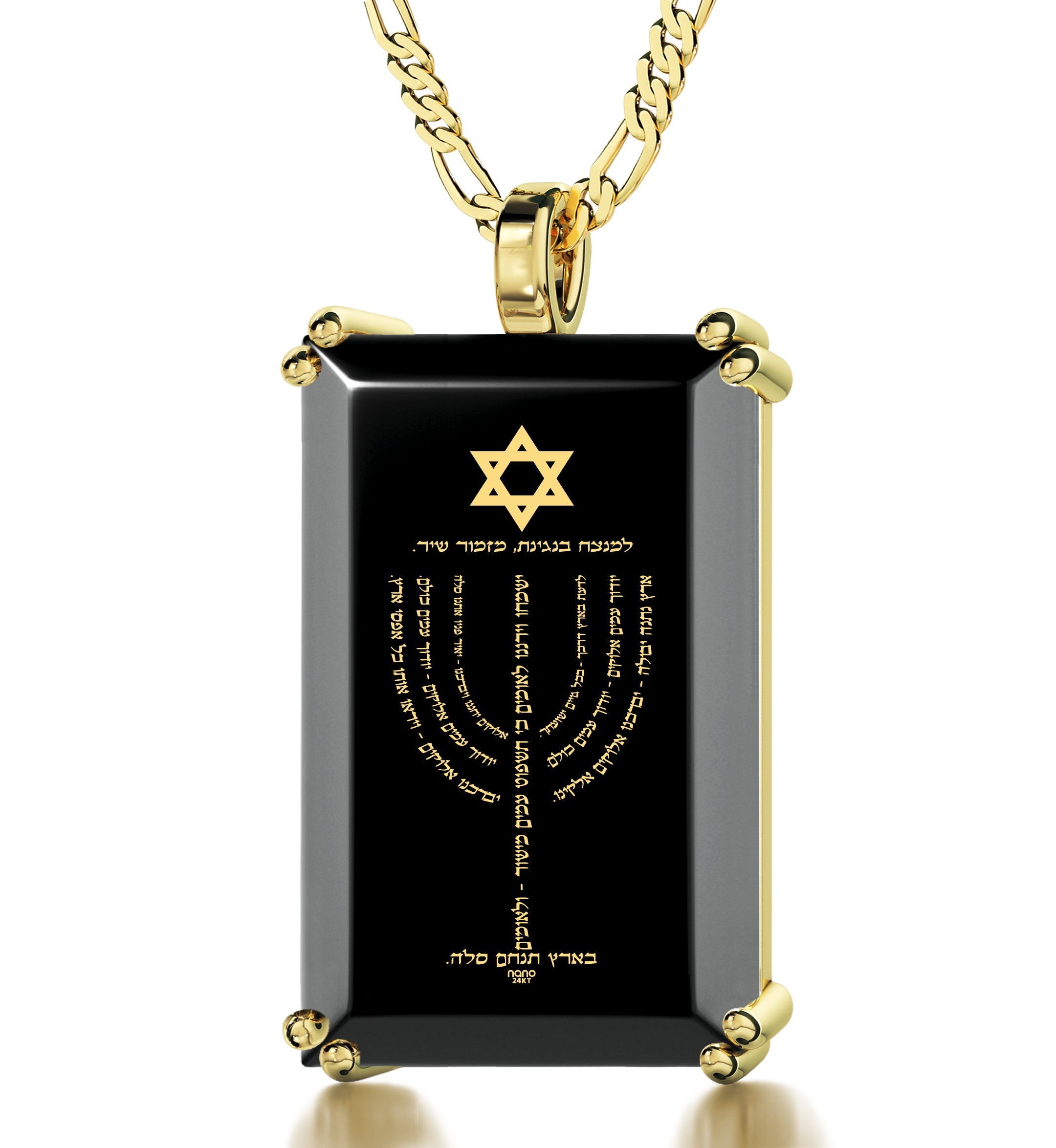 Men's Star of David Menorah Pendant Necklace on Onyx